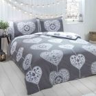 Scandi Hearts Flannelette Duvet Cover Set - Grey